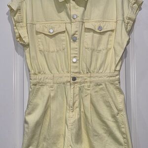 Yellow Button-Up Romper One Piece Size Medium